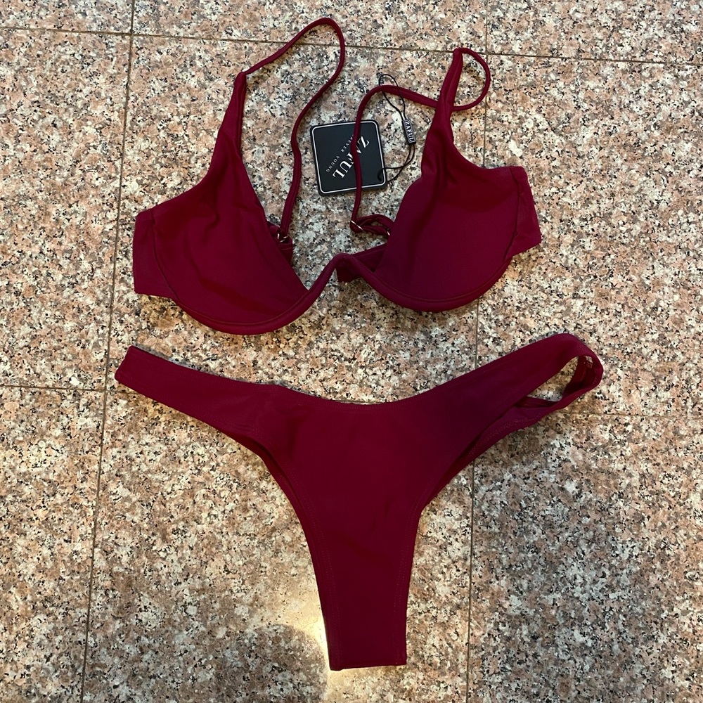 NWT Zaful Plunge Merlot Bikini
